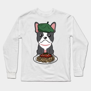 Dog eating Spaghetti - French bulldog Long Sleeve T-Shirt